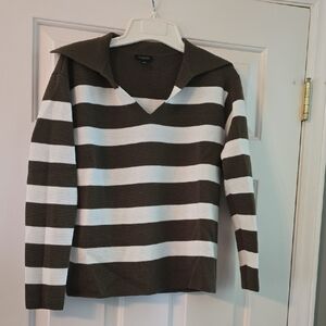 Talbots Brown and White V-Neck Sweater